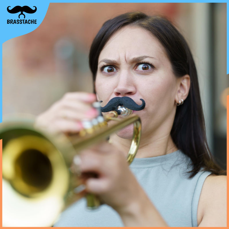 The Original Brasstache 2.0 - [2-Pack] Clip-on Mustache for Trumpet Mouthpiece, XL and Handlebar Combo Version