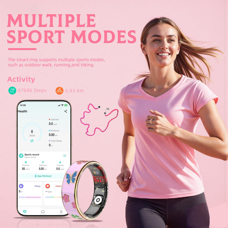 Elegant Smart Ring for Women & Men, Fitness & Health Tracker with 24/7 Heart Rate Monitoring, Sleep Tracking, Blood Oxygen (SpO2) Monitor, IP68 Waterproof, Step Counter, for iOS & Android (Pink, 9) Pink