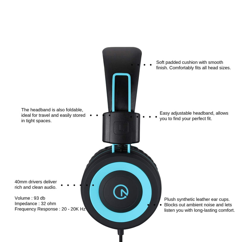[AUSTRALIA] - noot products Kids Headphones K11 Foldable Stereo Tangle-Free 5ft Long Cord 3.5mm Jack Plug in Wired On-Ear Headset for iPad/Amazon Kindle,Fire/Boys/Girls/School/Laptop/Travel/Plane/Tablet (Black) Black 