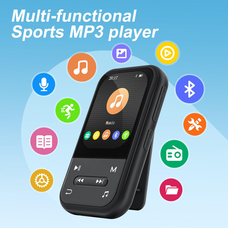 [AUSTRALIA] - MP3 Player with Clip, Bluetooth 5.3 Music Player, HiFi Sound Digital Music, FM Radio, Voice Recorder, Portable MP3 Music Player with Earphones clip-black 