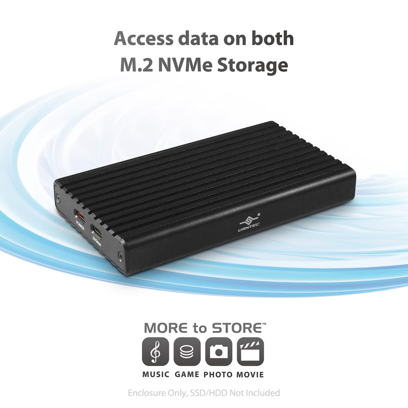 Vantec NexStar SX, USB 3.2 Gen2x2 (20Gbps), M.2 NVMe Enclosure only, USB C, Design for Two Modules Storage (NST-262C3)