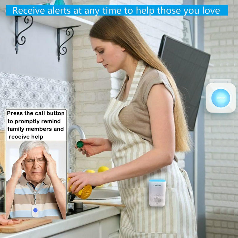 Wireless Caregiver Pager Call Button Alert Button Call Bell for Elderly Patients at Home Nurse Alert System 3 Waterproof Transmitters 1 Portable Receiver 1 plugin Receiver……… 3 Transmitters + 2 Receivers