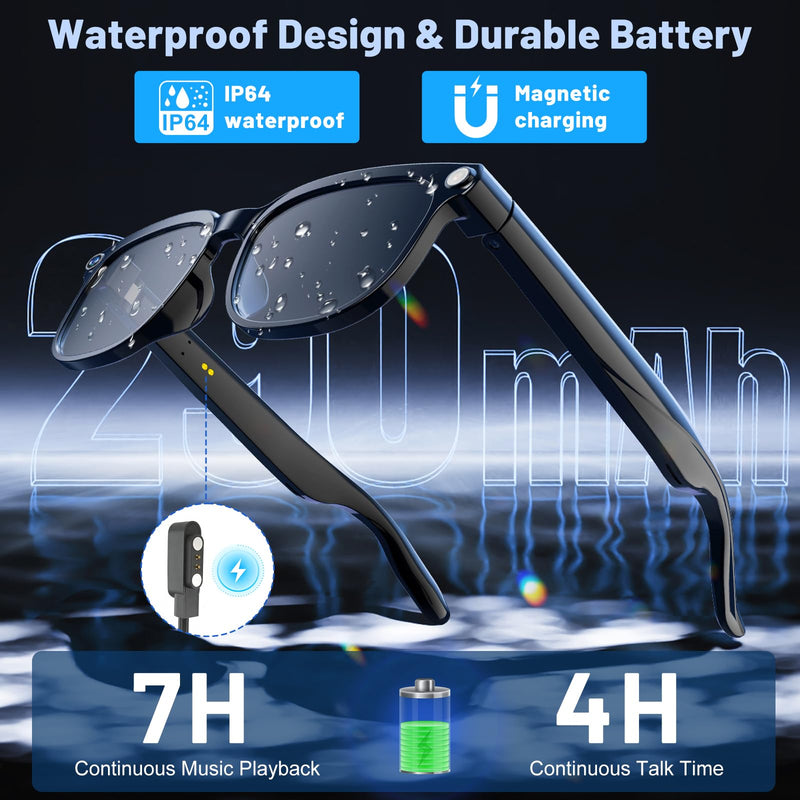 AI Glasses with Camera and Transition Lenses - Support 140+ Languages Translation, 1080P Hands-Free Video Recording Vlogging IP65 Waterproof Smart Glasses with Camera for Men and Women Brown