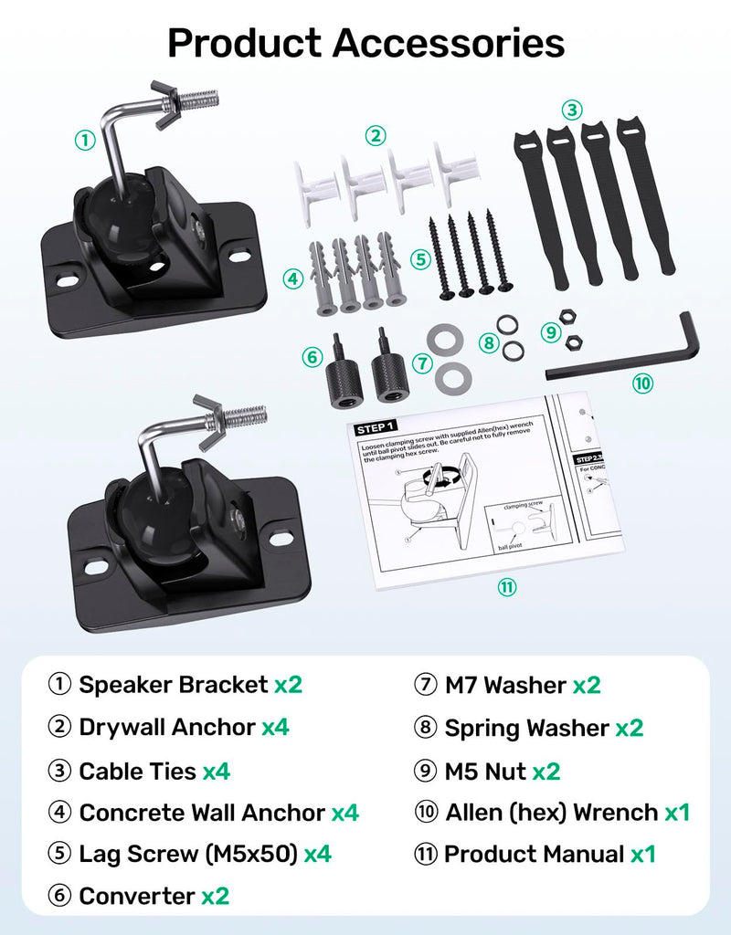 Speaker Ceiling Mount for Satellite Speaker, Tilt and Swivel, 2 Pack | Tilts 60 Degrees and Swivels 360 Degrees, 1/4"-20 M4 M5 Thread Universal Bracket, Ideal for Rear Surround Sound, Easy Install