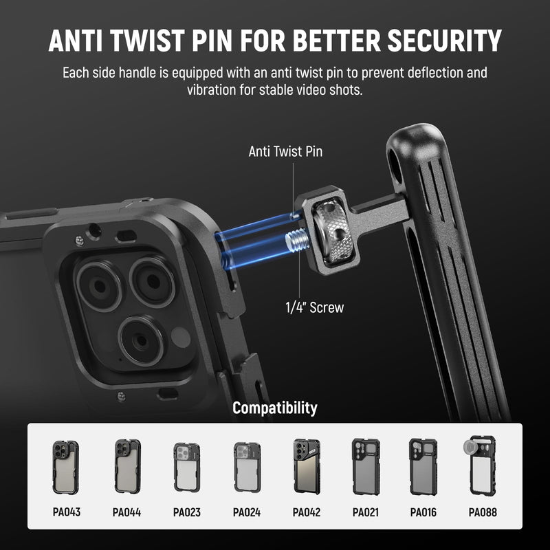 NEEWER 2 Pack Rotatable Side Handle/Top Handle Only for iPhone 15 Pro Max Samsung S24 S23 NEEWER Phone Cages, 1/4" Screw & Anti Twist Pin for Phone Stabilizer Video Rig Video Recording Filming, PA027