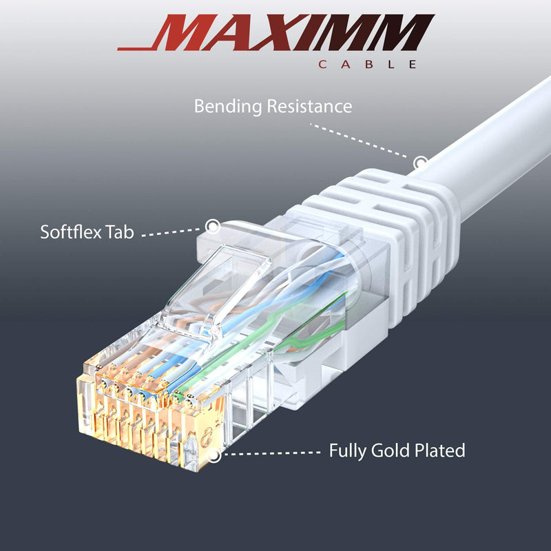 Maximm Cat6 Ethernet Cable 5 Ft, 10 Gbps 550 MHz, Snagless RJ45, White, 20 Pack 5 Feet