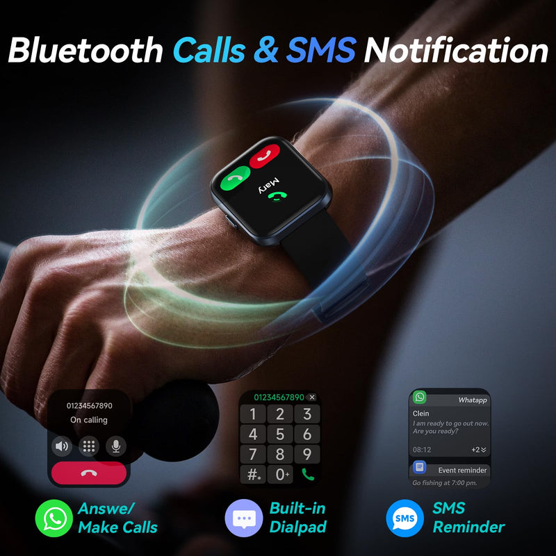 Smart Watches for Men Android & iPhone, 1.8" HD Alexa Built-in Smartwatches Fitness Tracker Watch with Bluetooth Calls, IP68 Waterproof, Heart Rate/Sleep/SpO2 Monitor, 110 Sport Modes - Black Deep Black