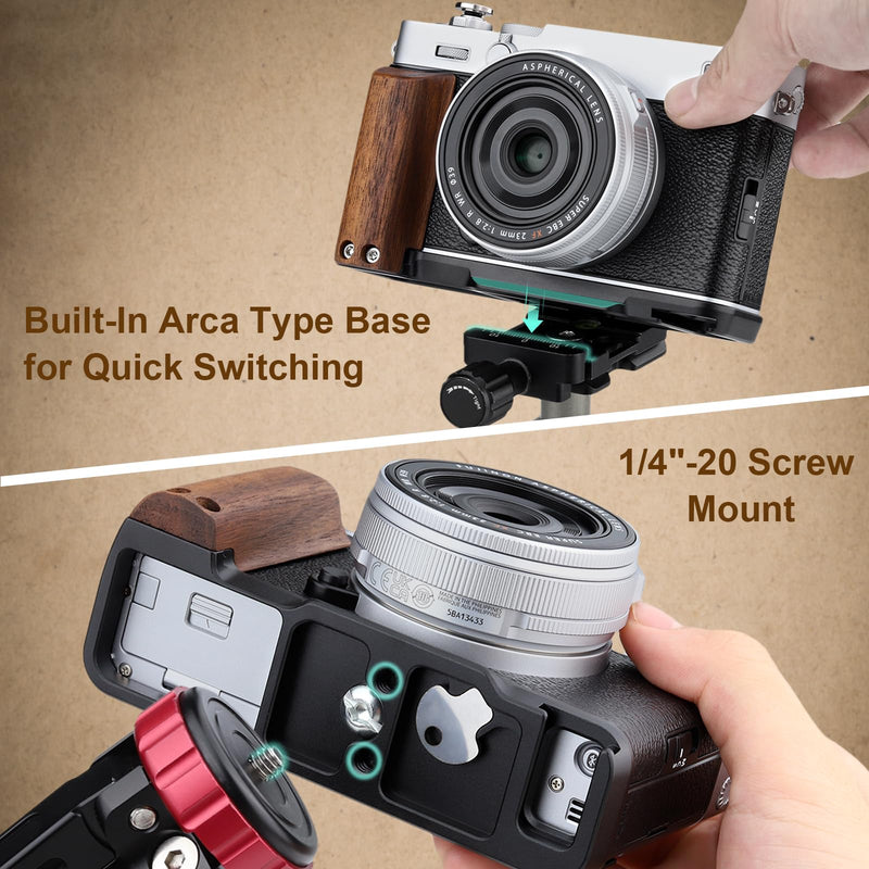 [AUSTRALIA] - Leftfoto X-E5 Retro Handgrip L-Shape Bracket with Walnut Wooden Grip for Fujifilm X-E5 Camera,with Built-in Bottom Arca Quick Release Plate,Black Black 