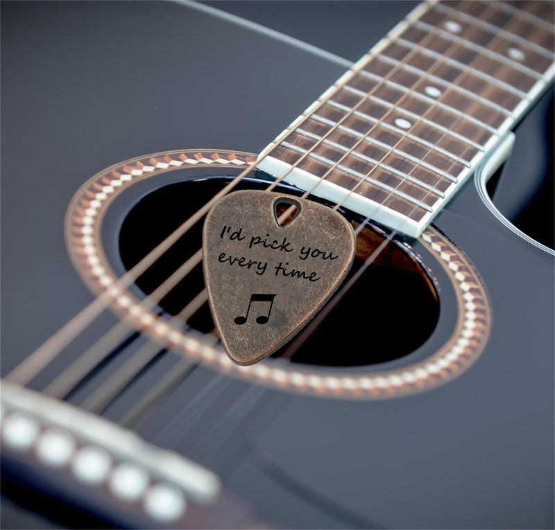 JUPPE Bronze Guitar Picks & Bass Picks, I'd Pick You Every Time Guitar Pick With Leather Case Birthday Music Gifts For Him Her or Couples (I'd Pick You Every Time)