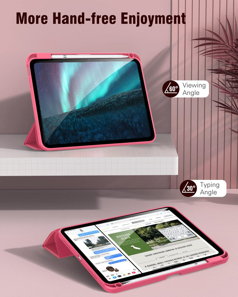 TiMOVO for iPad 10th Generation Case with Pencil Holder iPad 10.9 Inch Case 2022, iPad Case 10th Generation Hybrid Slim Tri-fold Stand Protective Cover with Clear Back for iPad 10, Watermelon Pink Watermelon Red