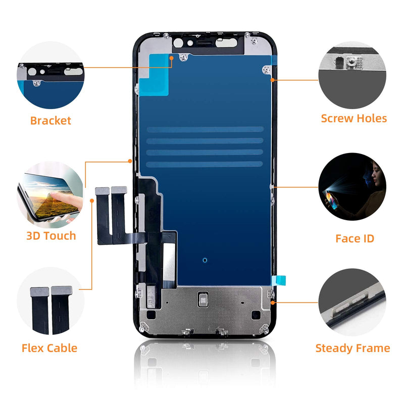 for iPhone 11 Screen Replacement 6.1 3D Touch Screen LCD Display Digitizer for A2111, A2223, A2221 Cell Phone Repair Kits+ Waterproof Frame Adhesive Sticker+Screen Tempered Protector+Face ID 11-6.1inch