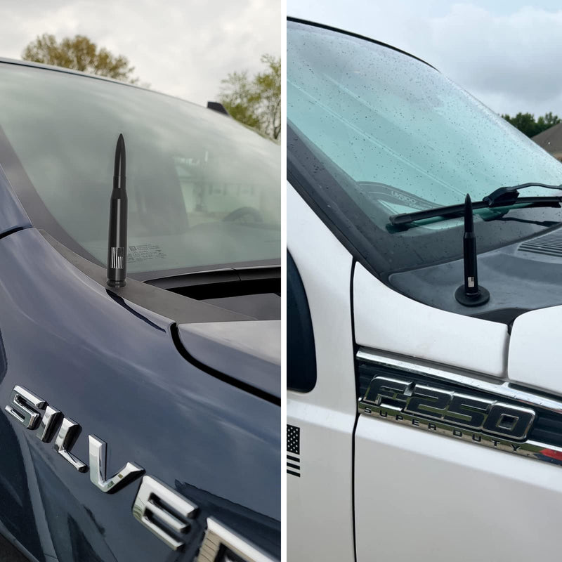 Car Truck Antenna with Tire Valve Caps American Flag Universal Short Replacement for GMC Sierra Chevy Silverado Dodge Ram 1500 2500 3500 Ford F150 F250 F350 Super Duty Raptor Radio Accessories, Black 5.5 inch