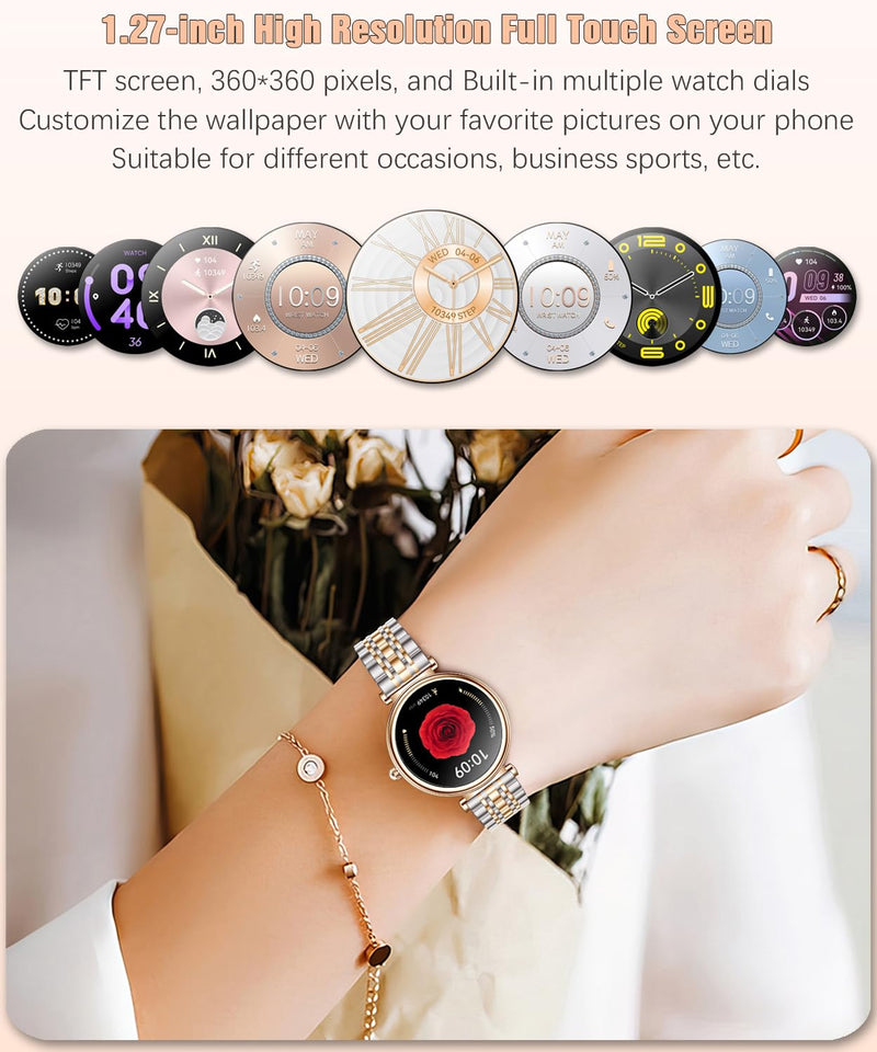 Smart Watch for Women 1.27" Color Screen Waterproof Fitness Activity Tracker Rose Gold Women's Smart Watch with Heart Rate Sleep Monitor for Android and iOS (Two-Tone Rose Gold Steel RT-i109) Two-Tone Rose Gold Steel RT-i109
