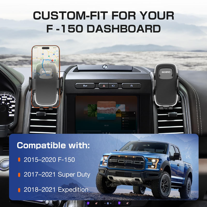 Ford F-150 2015–2020 / Super Duty 2017–2021 / Expedition 2018–2021 Vent Phone Mount | All-Metal, Heavy-Duty, OEM-Like Fit for Smartphones Black - Clamp Mount