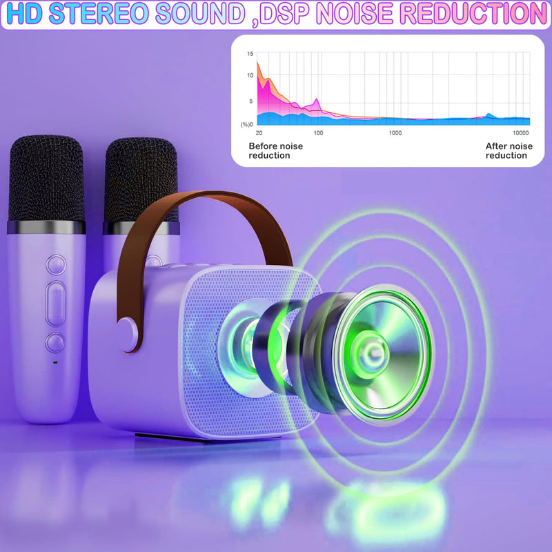 Portable Bluetooth Karaoke Speaker with 2 Wireless Microphones & LED Lights for Kids Birthday Parties K1-2MIC-PURPLE