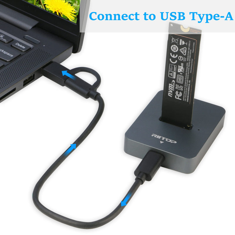 M.2 to USB Docking Station, RIITOP M.2 SSD to USB-C Reader Adapter for Both M.2 (M Key) NVMe SSD and (B+M Key) SATA-Based SSD
