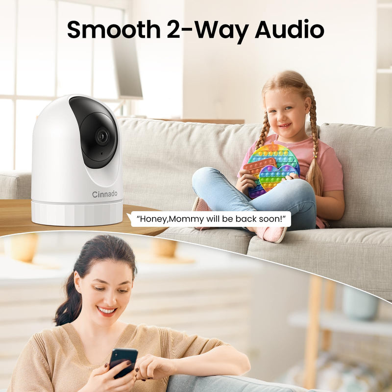 Security Camera Indoor-2K 360° WiFi Cameras for Home Security，Pet/Dog/Baby Camera with Phone app, 2-Way Audio, Night Vision, 24/7 SD Card Storage, Works with Alexa & Google Home (2.4Ghz)-D1 2K 1pack