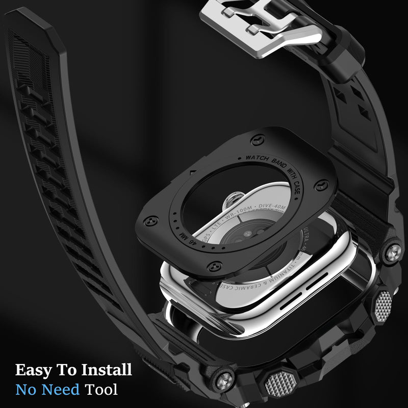 SUPLINK Rugged Case with Sport Band for 45mm Apple Watch Bands Silver and Stainless Steel Apple Watch Band for Men Grey