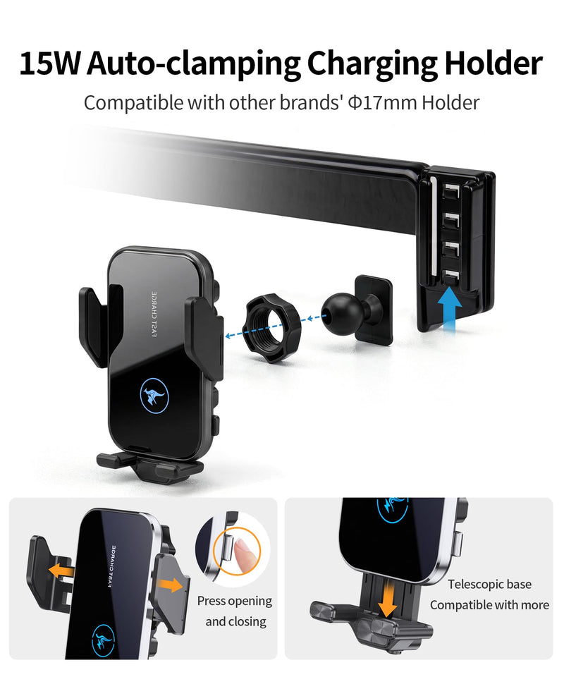 Wireless Charger Car Phone Mount for Mercedes Benz C/GLC/CLE 12.3" Screen | C-Class 2022-2026,GLC-Class 2023-2026,CLE-Class 2024-2026, Auto Clamp Cell Phone Mount Accessories 15W Qi Fast Charging Stand 12.3-inch for 23-26 GLC-Class / 22-26 C-Class