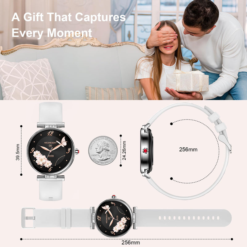 Smart Watch for Women, 1.19" AMOLED Touchscreen Fitness Watch（Calls/Notifications）3 Straps, 24H Heart Rate/Sleep Monitor/Female Cycle, 120+ Sports Modes, IP68 Waterproof Smartwatch for Android iPhone Silver