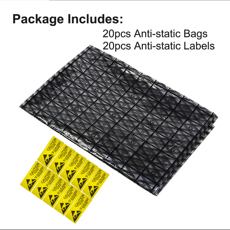 [AUSTRALIA] - Antistatic Bags 20pcs 12 X 16 inches ESD Shielding Bags with Anti-static Labels for Hard Drive SSD HDD Motherboard Video Card RAM Electronic Devices (Flat bag-12X16-20pc) Flat bag-12X16-20pc 