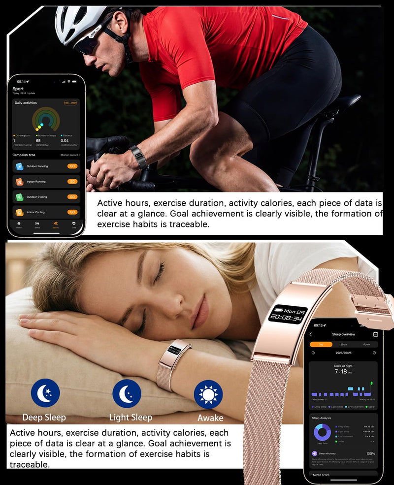 Smart Bracelet for Women Men Ultra-Thin Fitness Tracker for Android & iOS | Wearable Activity,100m Waterproof,24/7 Health Monitoring Heart Rate,Sleep Monitor,100+ Sports modes,30 Days Battery,3 Bands Rose Gold Mesh Strap