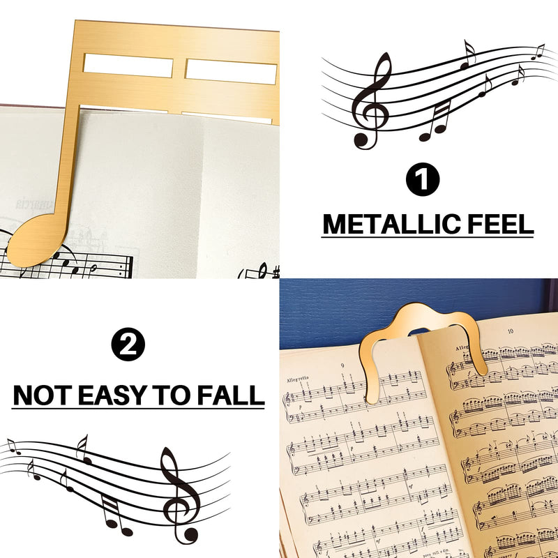 2 Pcs Metal Music Book Clip and Page Holder, Book Clip for Reading, Piano Sheet Music Holders Sheet Music Holders for Piano, Keyboard, Stands, and Books (Gold) Gold