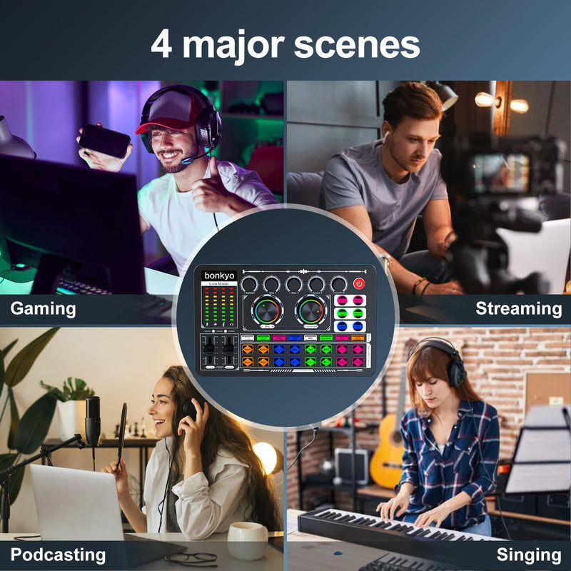 Professional Audio Mixer, F999 Live Sound Card With Dj Mixer For Streaming/Podcasting/Gaming, Professional Studio Equipment