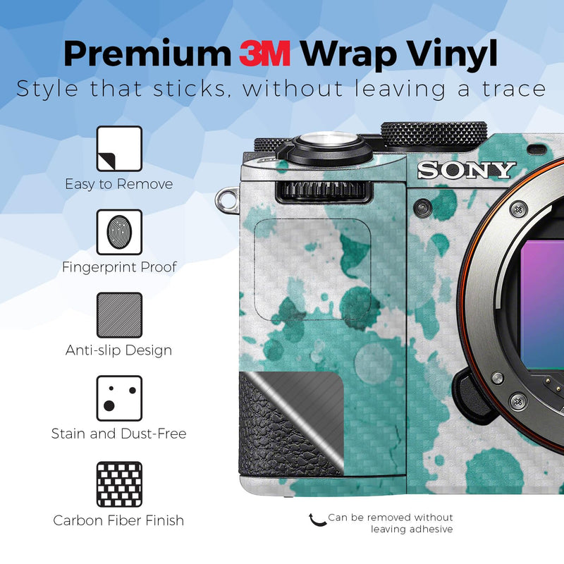 Carbon Fiber Camera Skin Compatible with Sony A7C Mark II (2023) - Teal Splatter - Premium 3M Vinyl Protective Wrap Decal Cover - Easy to Apply | Crafted in the USA by MightySkins A7C Mark II (2023) Textured Carbon Fiber Finish