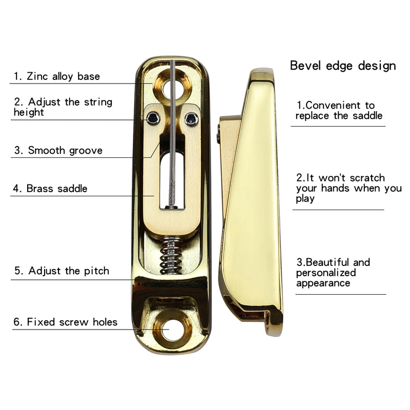 [AUSTRALIA] - Gold Single String Bass Guitar Bridge with Brass Saddle Individual Fixed Bridge for 4 String Electric Bass Replacement Parts 4 piece Gold 