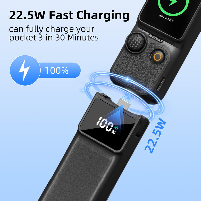 [AUSTRALIA] - Battery Handle Compatible with DJI Osmo Pocket 3 Accessories, with Digital Screen for Pocket 3 Battery Grips for Xtra Muse Built-in 5000mAh Battery Fast Charging and Reserved 1/4”Thread 