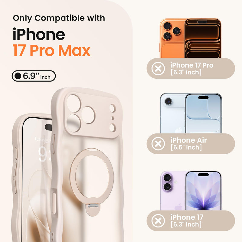 CAPRARO for iPhone 17 Pro Max Case with Magnetic Stand, Rose Gold | 360° Spin Magnetic Stand, [Compatible with MagSafe] [Full Camera Protection] Cute Wave Translucent Matte Phone Case For Iphone 17 Pro Max (6.9 Inch, 3 Lens)