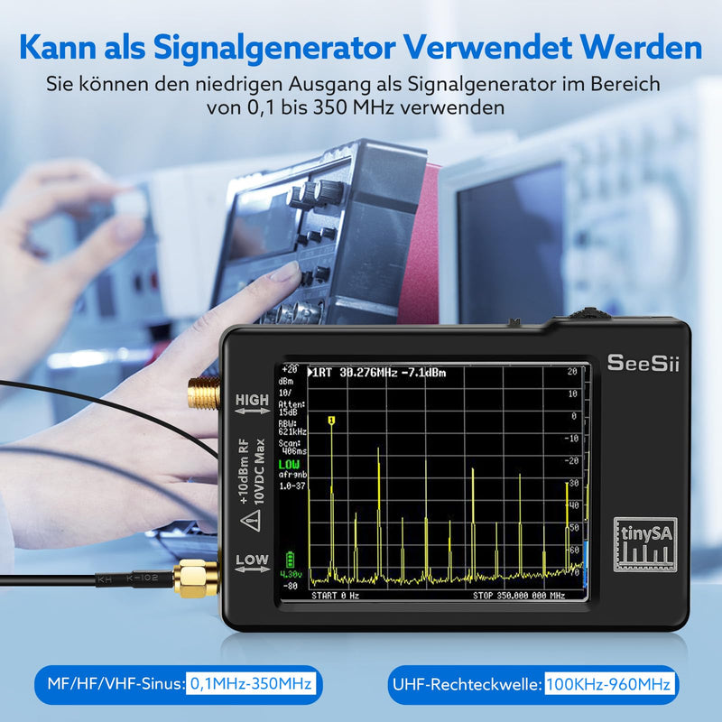 Seesii TinySA Spectrum Analyzer - 2.8 Inch Spectrum Analyzer 100 kHz - 960 MHz Input MF HF VHF UHF, Signal Generator Frequency Analyzer with Touchscreen with ESD Protected