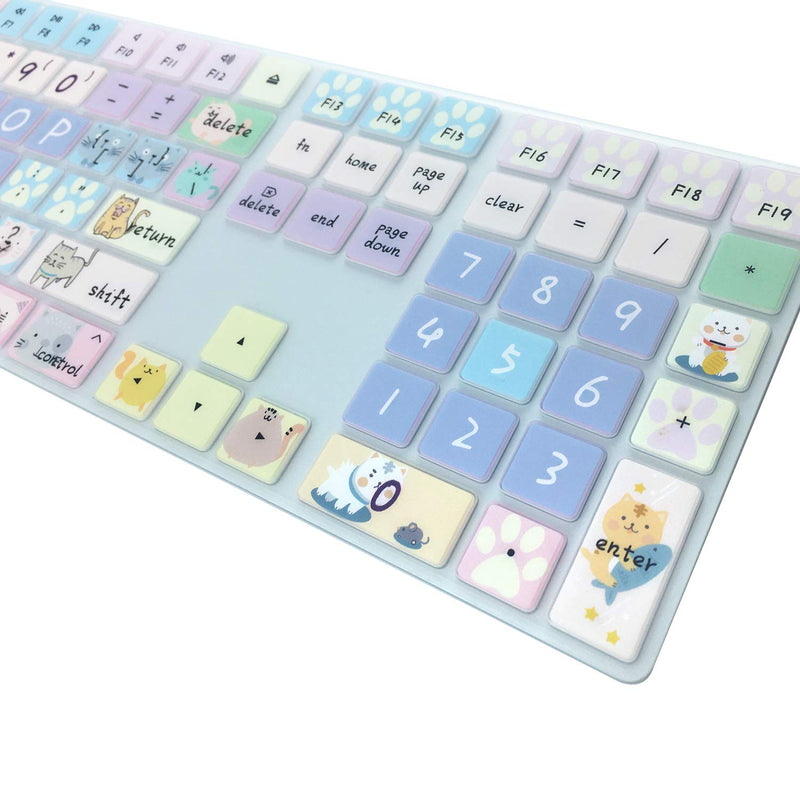 WSLUCKO Silicone Keyboard Cover Skin for 2017/2018 Apple iMac Wireless Magic Keyboard with Numeric Keypad (Model:MQ052LL/A A1843), US Layout, Cute Cat