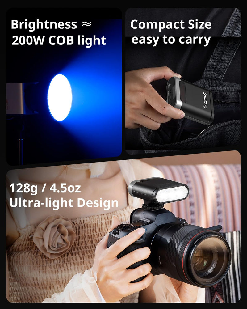 SmallRig RS20 Mini Portable Camera Flash for Sony for Canon for Nikon | GN12 Speedlight, 2000mAh, OLED Screen, 500 Full-Power Flashes/1.8s Recycle/6500K, A/M Mode 8-Level 1/1-1/128 -(Silver) 5818 Silver