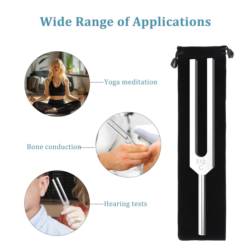 2 pcs 512Hz Tuning Forks Set, Made of Aluminum Alloy Material, Paired with 2pcs Silicone Hammers and 2pcs Plush Cloth Bags, Suitable for Chakra Sound Therapy, Yoga, Meditation
