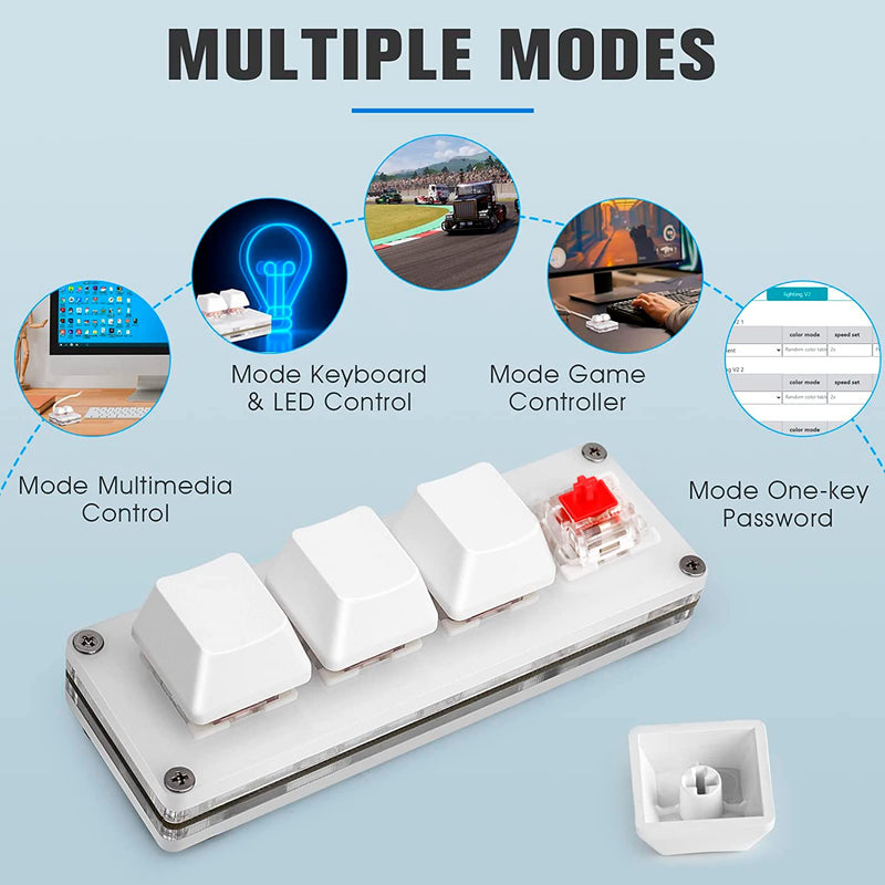 Ecarke Mini 4-Key Keypad Mechanical Gaming Keyboard, Set by Yourself Programming with 1.5m USB Data Cable（Upgrade Cherry Shaft & RGB LED） White
