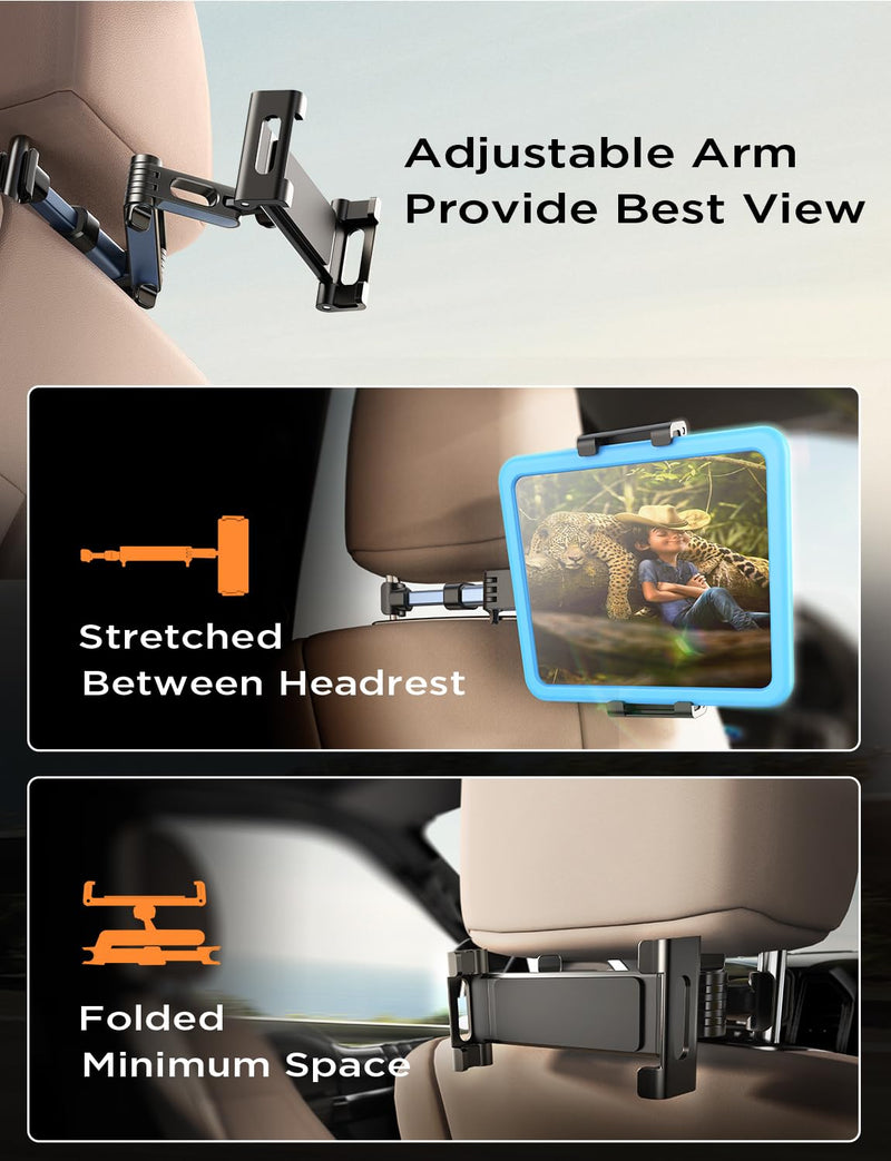 LISEN Tablet iPad Car Holder Back Seat - Stretchable Tablet Holder for Car Headrest, Road Trip Must Haves Tablet iPad Car Mount Car Accessories