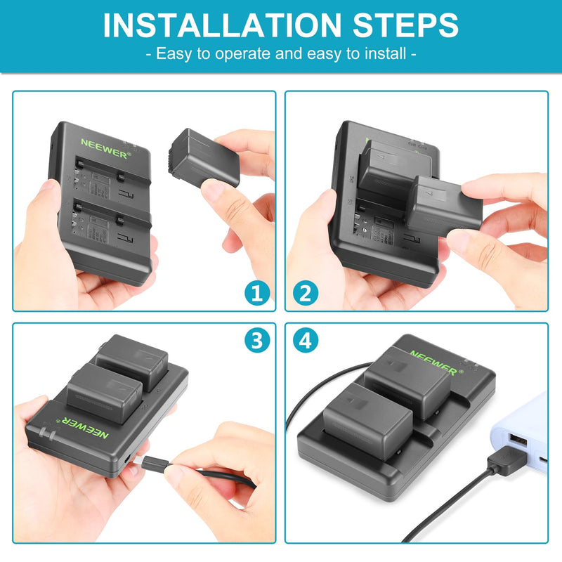 Neewer VW-VBT190 Battery (2-Pack/1950mAh) and Dual USB Charger Kit Compatible with Panasonic HC-V110 V130 V160 V180 HC-V201 V210 V250 HC-V380 HC-V510 V520 V550 HC-V710 V720 V750 V770 HC-VX870