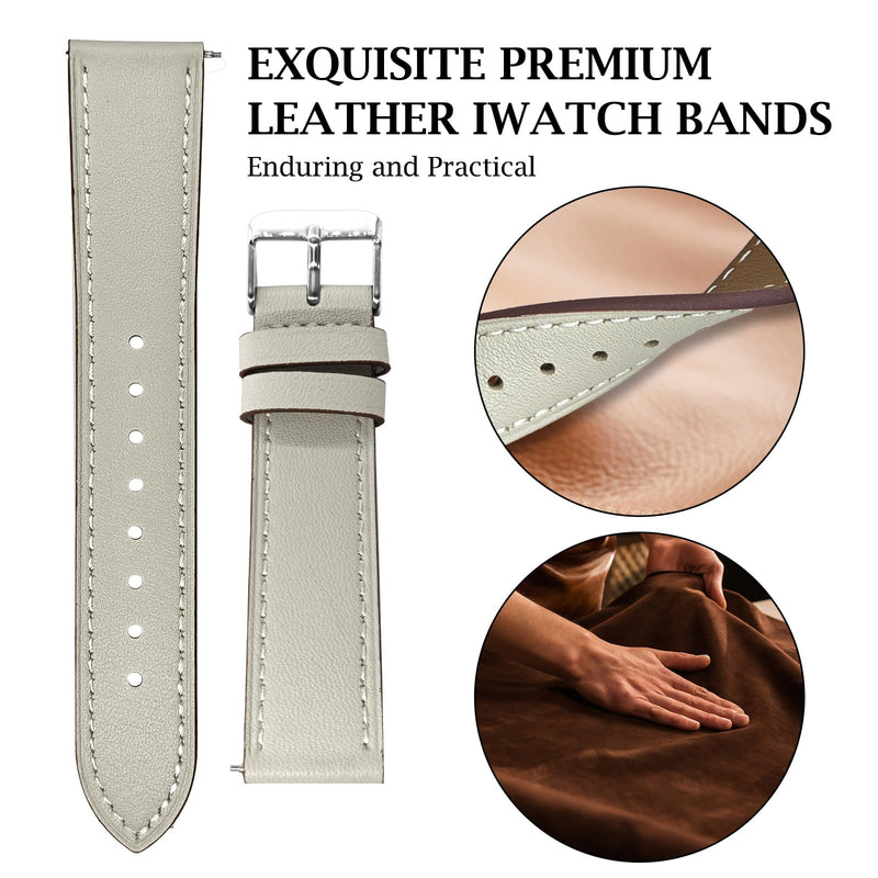 2 Pack Leather Watch Bands(Cream,Brown) Compatible with Samsung Watch 3 45mm, Galaxy 46mm, Gear S3 Frontier, Quick Release Wear-resistant Leather Watch Straps Replacement Band for Women Men