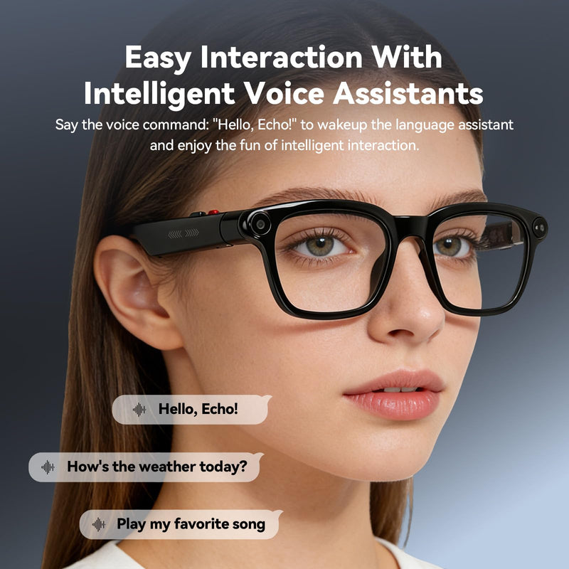 AI Smart Glasses with 8MP Camera, 4K Video Recording and Photo, Bluetooth 5.4 Audio Calls & Music, AI Voice Assistan, AI Recording, Real Time Translation - for Life, Work and Vlog Black Standard