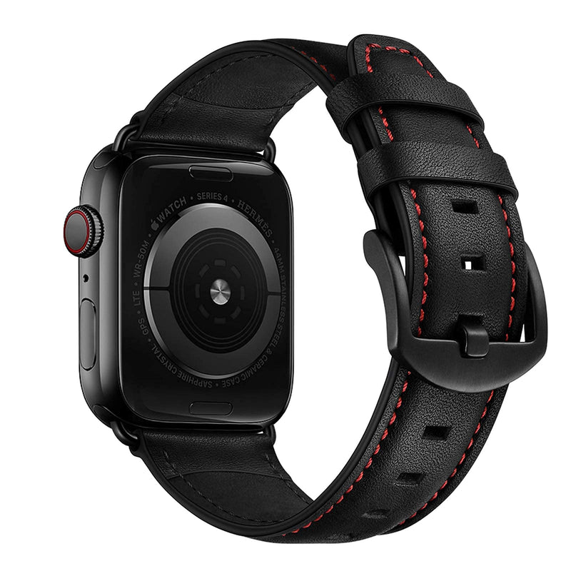 Bundle Leather Band Compatible with Apple iWatch 44mm 42mm Mens Women Vintage Leather Strap Red Dot XL Dressy Bands with Black Buckle Adapters for iWatch 6 5 4 3 2 1 SE, 44 42mm Band