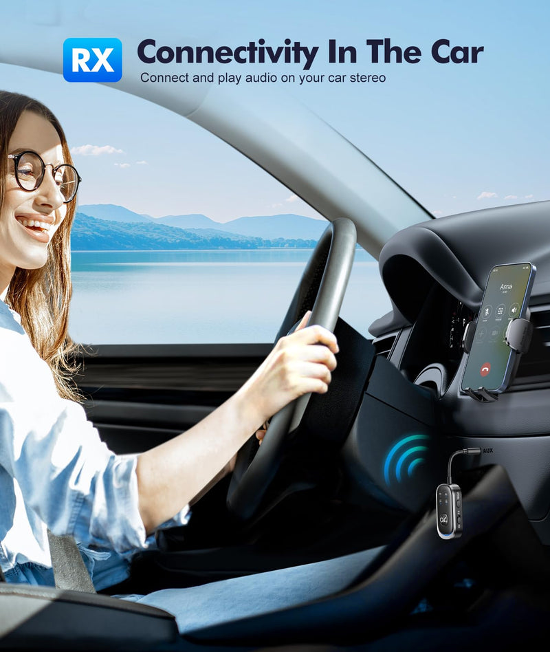 2 in 1 Bluetooth Transmitter Receiver, Wireless Bluetooth 5.3 Adapter - Dual Pairs for AirPods, All Headphones, Use with 3.5mm Aux Audio Jack on Airplane, Home/Car Stereo, Gym, iPad/Tablets