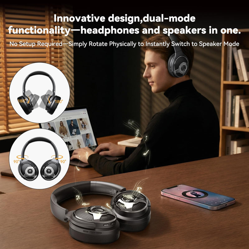 Bluetooth Over Ear Headphones Noise Cancelling 63H Long Playtime Foldable | 3 in 1 Over Ear Bluetooth Headphones Speaker with TF Card 6.0 Bluetooth 3D HiFi Stereo Sound for Music/Gaming/Outdoor Travel