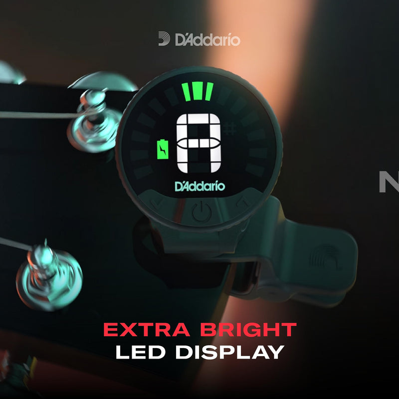 D'Addario Nexxus 360 Rechargeable Violin Tuner - Clip On Tuner for Violin - Auto Powers Off - Adjustable Full Color LED Screen