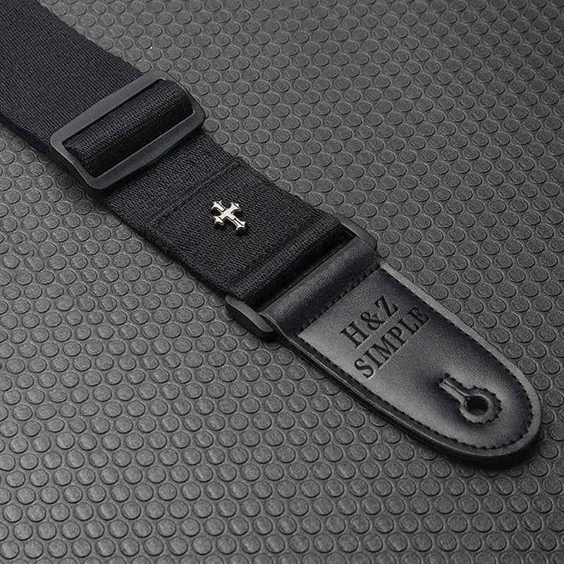 H&Z Simple Guitar Strap Acoustic Folk Guitar Belt Straps Vintage Cross Personality Guitar Straps Pick Pocket Guitar Accessories (black) Black