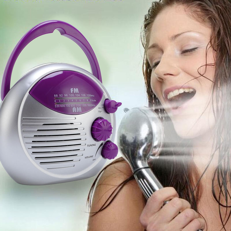 Shower Radio, Water Proof Portable Mini AM FM Radio, Battery Powered Hanging Bathroom Radio for Home, Hot Tub, Kitchen, Outdoor