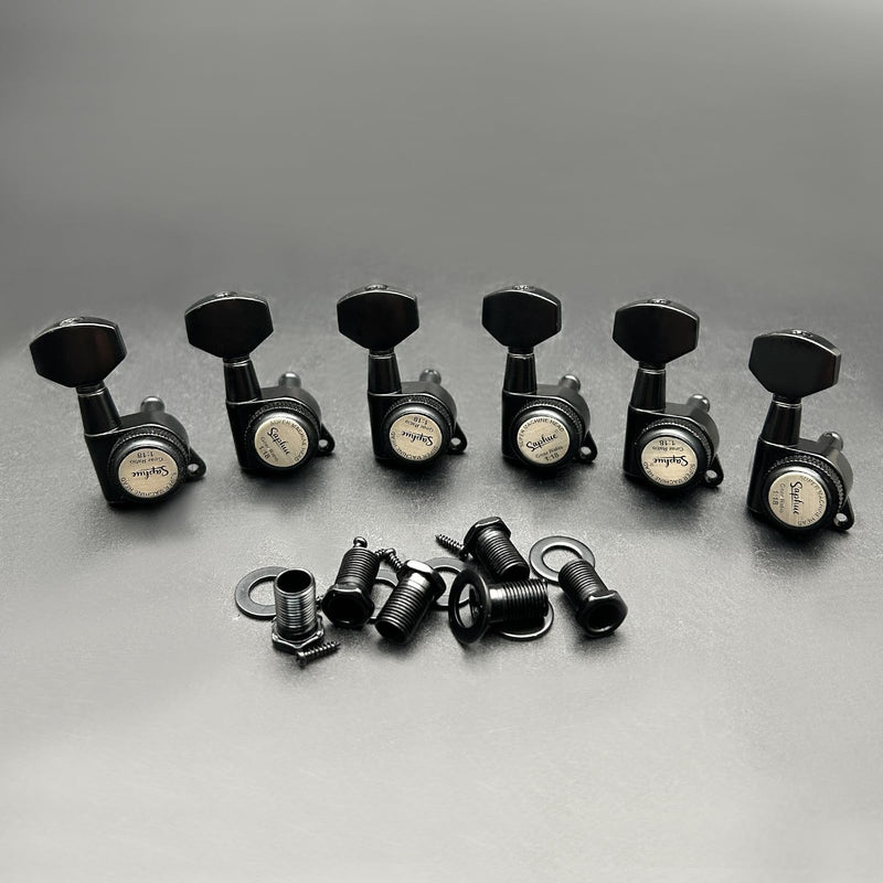SAPHUE 6R Guitar Locking Tuners 1:18 Lock String Tuning Key Pegs Machine Head with Hexagonal Handle Replacement for Electric Folk or Acoustic Guitars (Black) Black