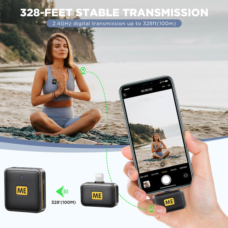 [AUSTRALIA] - ME Wireless Lavalier Microphone for iPhone iPad Phone, MFi Certified, Noise Cancellation, Gain Control, 328ft Transmission, Wireless Lapel Podcast Microphone Mic for Video Recording, Vlogging lightning RX+TX 