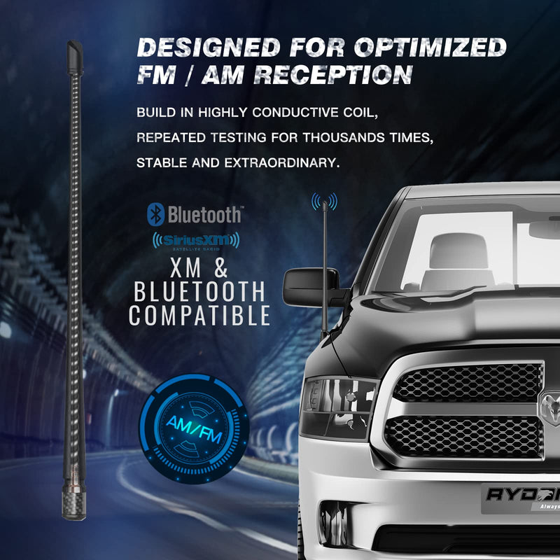 [AUSTRALIA] - RYDONAIR Short Antenna Compatible with Dodge Ram 1500 2500 3500 1990-2026 & Ford F150 F250 F350 1990-2026, Internal Copper Coil for Enhanced Reception, 13 inches Flexible Rubber Antenna Replacement 